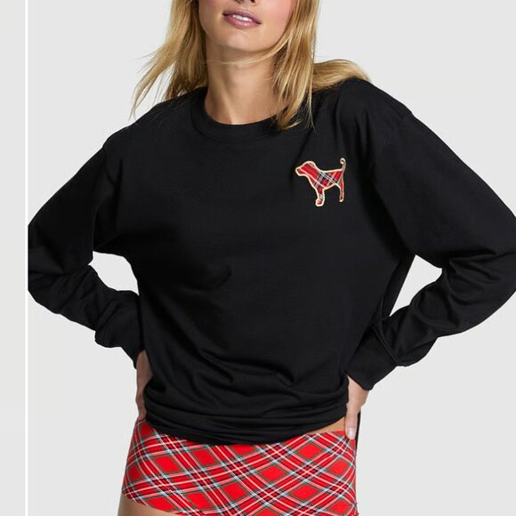 PINK Victoria's Secret "Santa Fav" Cotton Campus Long-Sleeve - Large - NWT - Picture 2 of 6